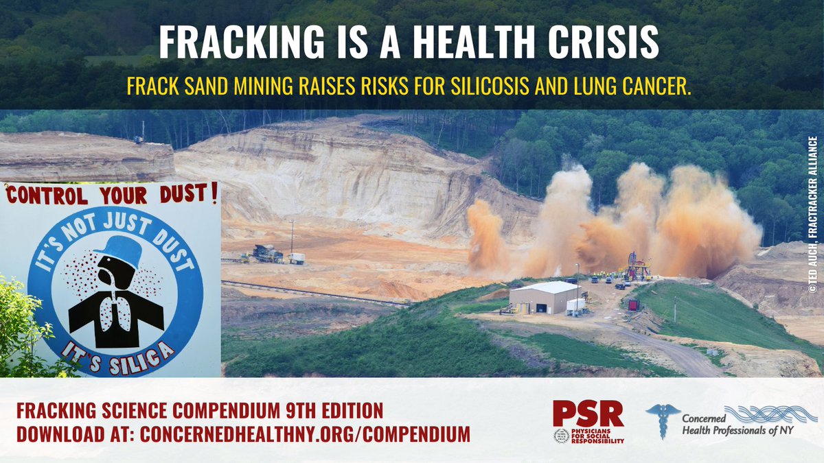 #FrackingIsAHealthCrisis. The 9th ed fracking science Compendium documents the evidence on the risks and harms of #silica sand mining, transportation, and use, for workers and communities. Silica dust ➡️ lung cancer and #silicosis Photo: @FracTracker concernedhealthny.org/compendium/