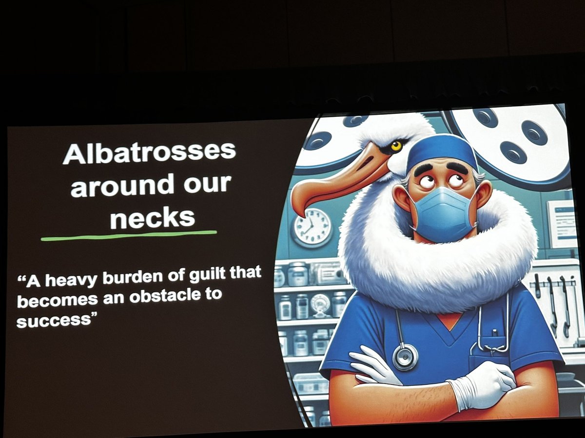 Dr Garrett Walsh from @MDAndersonNews describes management of infectious chest wall disasters at @AATSHQ #AATS2024. Summarized with his final slide - the albatross around our necks: A heavy burden of guilt that becomes an obstacle to success. Great segue to Dr Patterson’s talk.