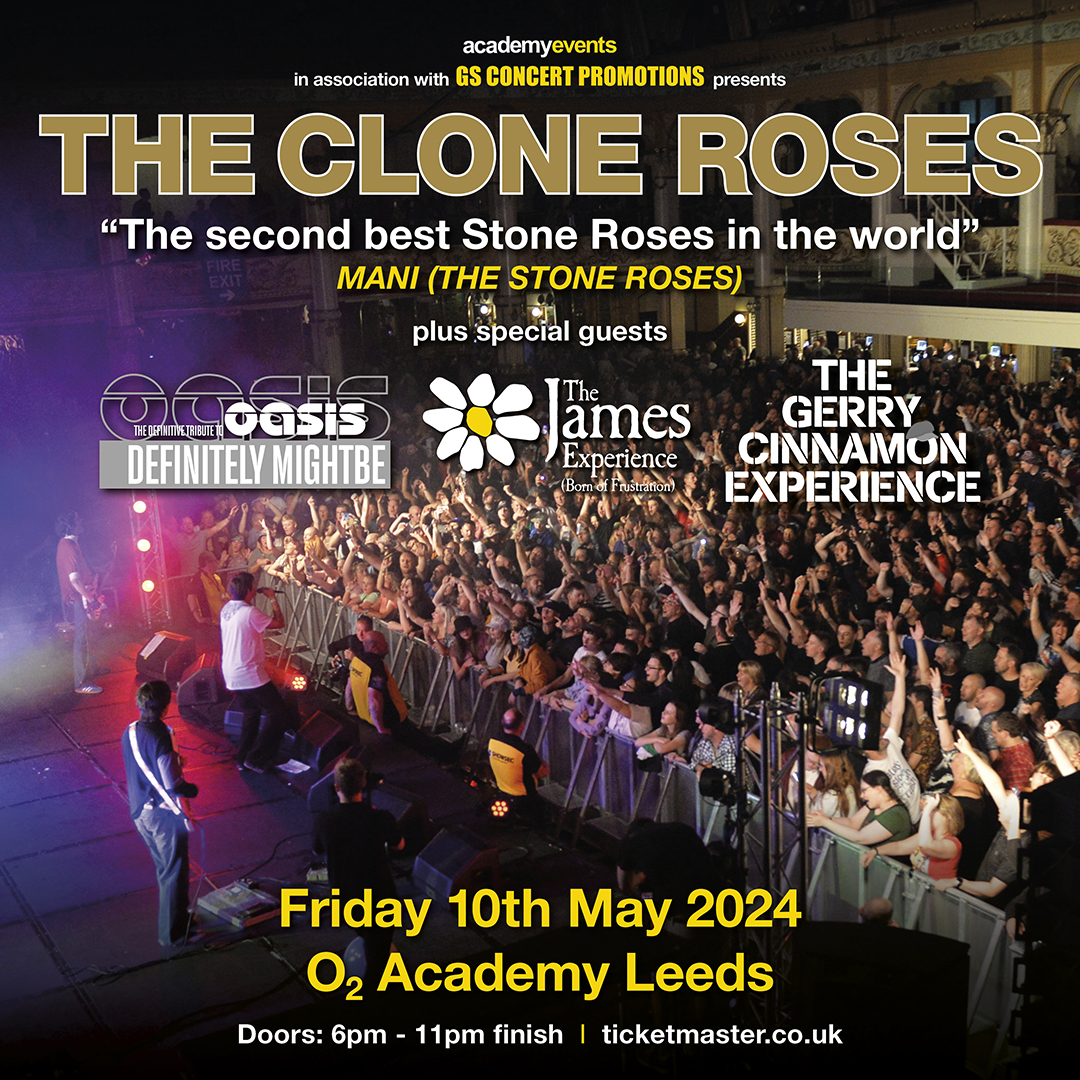 Have you got your tickets for @TheCloneRoses yet? ⏰ Joining us here on Fri 10 May, with special guests @Defmb_Oasis, The James Experience and The Gerry Cinnamon Experience, this is one epic night you don't want to miss 👉 amg-venues.com/EcBk50Rsoiy