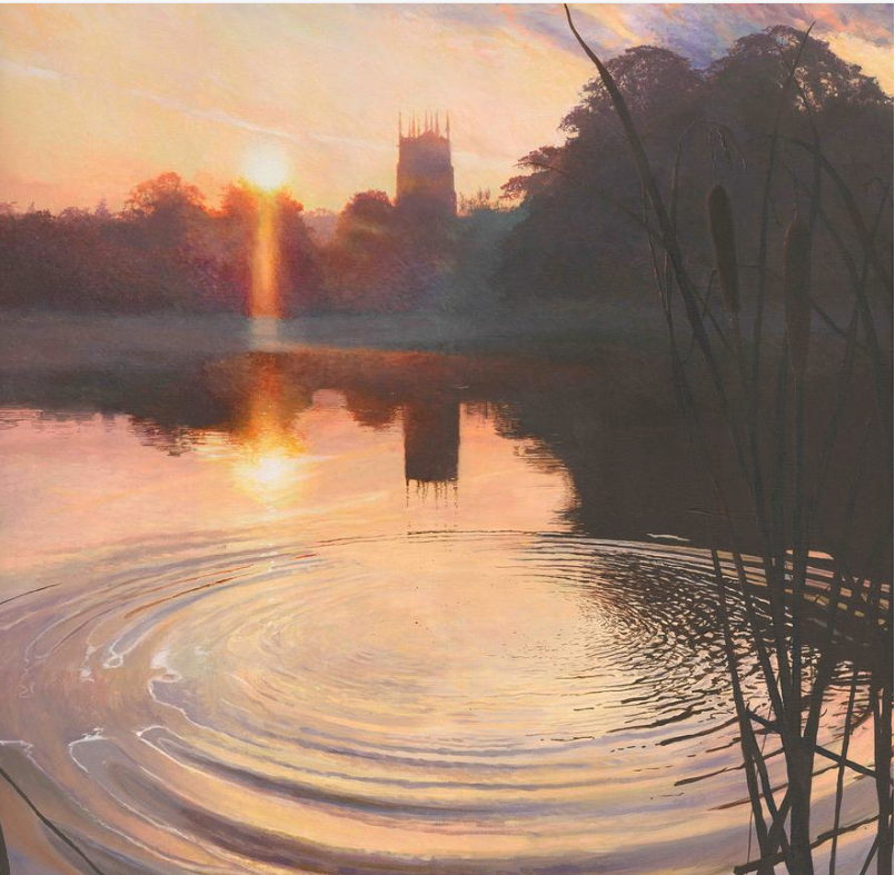 Midsummer sunrise at Lymm Dam, Cheshire, by Yorkshire-born, Manchester-based artist Helen Parsley. #WomensArt #NorthernArt