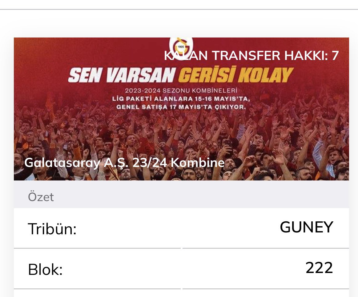 Galatasaray&Sivaspor maçına 2 adet yana yana koltuk bilet mevcuttur. Yüzyüze  devir yapılacaktır.
#Galatasaray #galatasaraybilet #galatasaraybiletdevir #kombinedevir #GSvSVS #Sivasspor #biletarıyorum #biletlazım #Bugüngünlerdengalatasaray