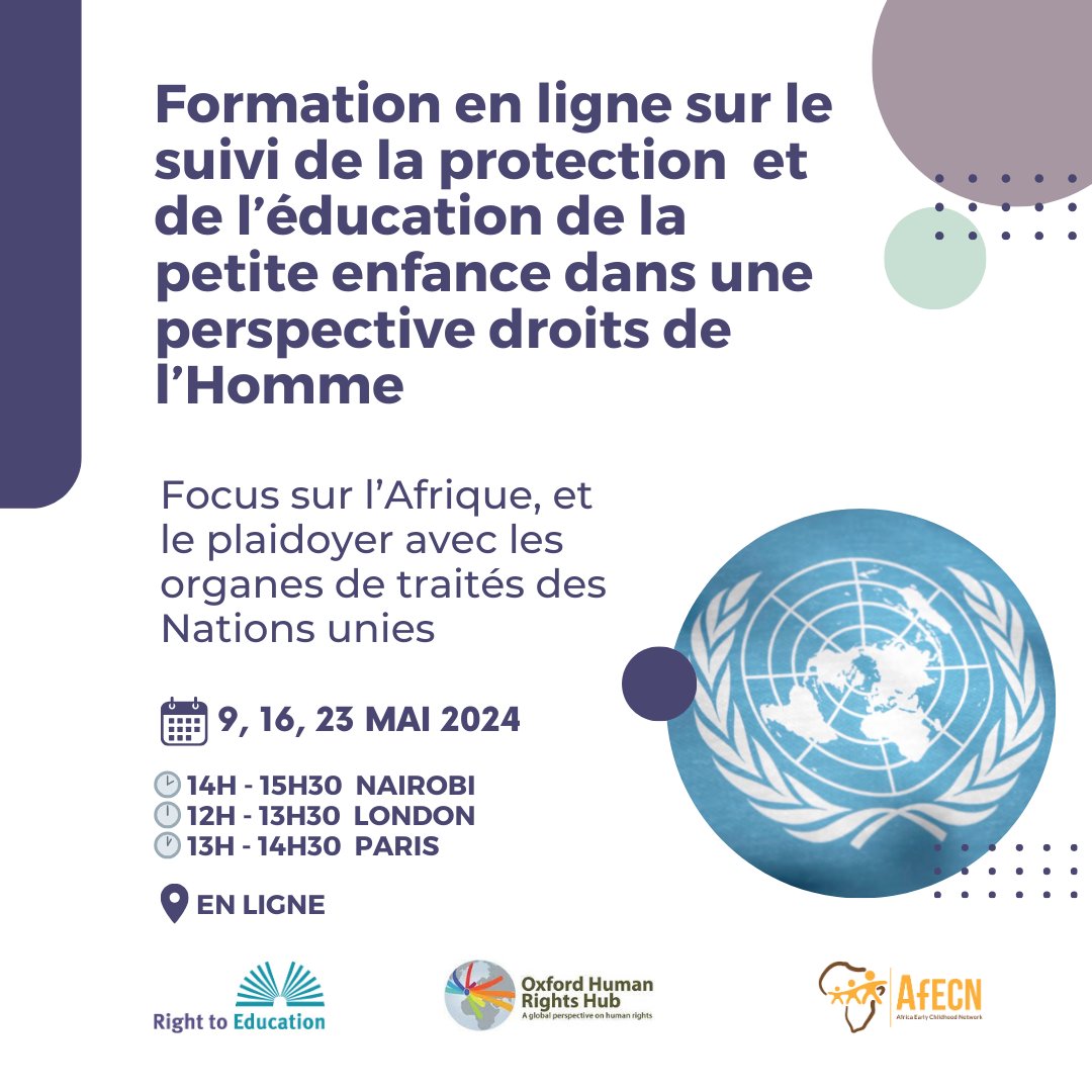 EN MAI: Formation en ligne sur le suivi de la protection et l'éducation de la petite enfance dans une perspective droits de l'Homme - avec @RTEInitiative @OxHRH @af_ecn Infos et le lien d'enregistrement 👉 bit.ly/4a19Qc2