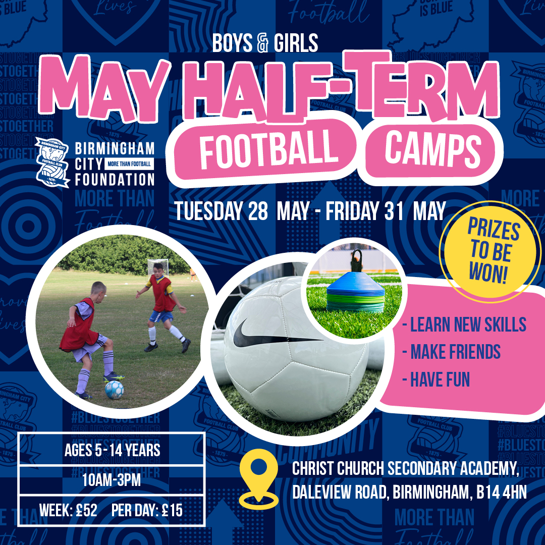 Birmingham City's football camps are back this may half-term! 😁 Sign up for our May half term camps using the link below! 👇 officialsoccerschools.co.uk/birminghamcity… @BCFC #FootballCamps #MayHalfTerm