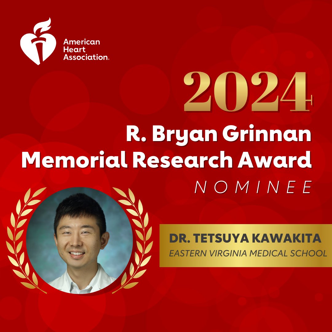 The 2024 R.Bryan Grinnan Memorial Research Award nominees are in! Join us in congratulating Dr. Tetsuya Kawakita with @EVMSedu. The R. Bryan Grinnan Award winner will be announced at the Hampton Roads Heart Ball.