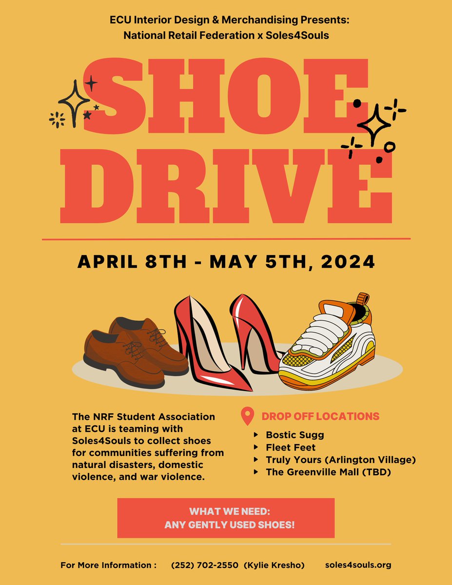 Can you help us meet #ARRRGH goal? Donate gently used shoes today to help for our Soles4Souls campaign. Donations should be made by May 5th on campus or at one of our partner locations.