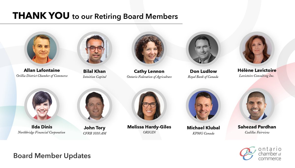 The @OntarioCofC extends our appreciation to our other retiring board members. We commend your dedication to our members and contributions to our mission.