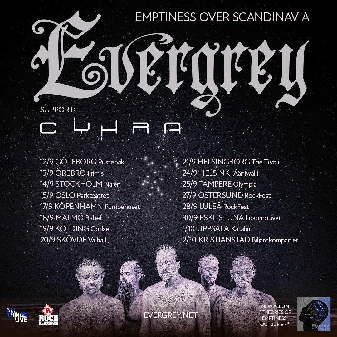 .@EVERGREYSWEDEN announce fall tour across Scandinavia! 🎶 ⚫ New Album, Theories of Emptiness, out June 7, 2024 via Napalm Records! ⚫ Pre-Order: lnk.to/EG-TheoriesOfE…
