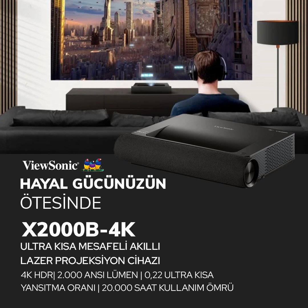 En dar alanlar dahi X2000B-4K mucizesiyle sinema salonu ekranlarının genişliğine kavuşuyor! Gerçek 4K HDR netliğindeki görkemli görüntüleri, Harman Kardon'un Dolby/DTS destekli hoparlör kalitesiyle buluşturan projeksiyon cihazı sade ve şık tasarımıyla dekorasyonunuzla uyum içinde