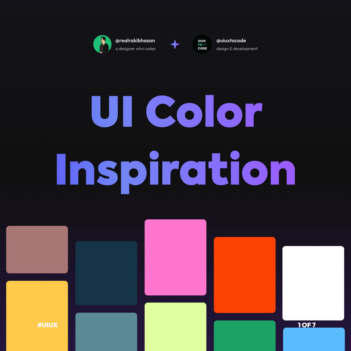 🎨 UI Colour Inspiration

Say Hello 👋 
zaap.bio/uiuxtocode

Stay tuned for more design related resources 🤝

#ui #ux #uxdesign #uidesign #learnui #learnux  #colour #realrakibhasan #uiuxtocode