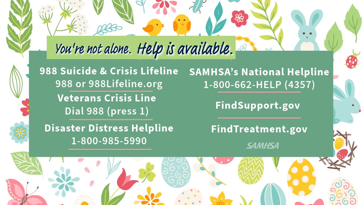 🌼 If you're in need of support today, or any day, free and confidential help is available if you or someone you know needs support with mental health or use of substances. 🌸 Help yourself and share to help others: samhsa.gov/find-help