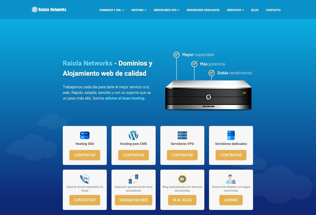 Recordatorio de que @RaiolaNetworks tiene el hosting que necesitas para tu proyecto web. No importa si es un CMS o un desarrollo a medida. También puedes comprar tu dominio o crear tu servidor de email. Y con el código 'MOUREDEV', un 20% de descuento! mouredev.link/raiola