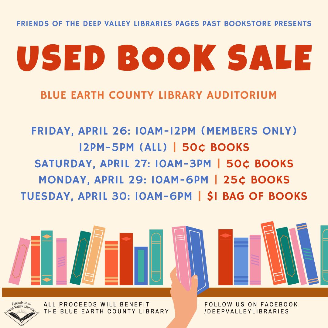 Last chance to scoop up some awesome books at the Friends of the Deep Valley Libraries' Book Sale! Grab a bag of books for $1 from 10am-6pm in the auditorium.
