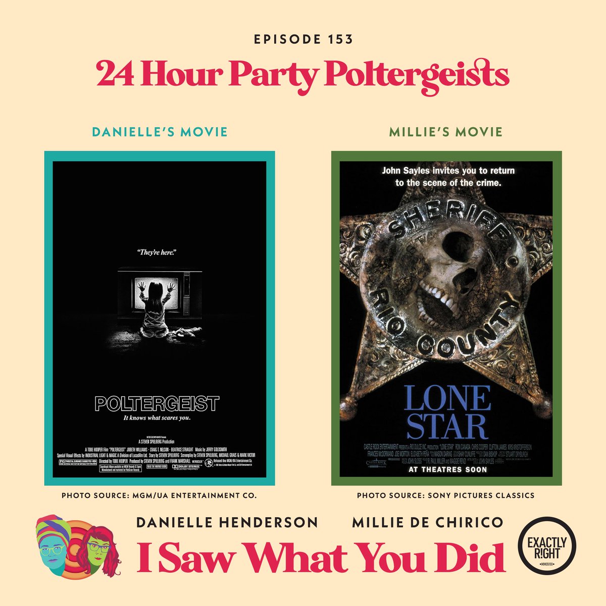 NEW EPISODE! This week, Danielle and Millie discuss POLTERGEIST (1982) and LONE STAR (1996), exploding meat and maggot chicken, the curse of the POLTERGEIST set, and Millie’s sexual attraction to the entire cast of the TV series COACH.