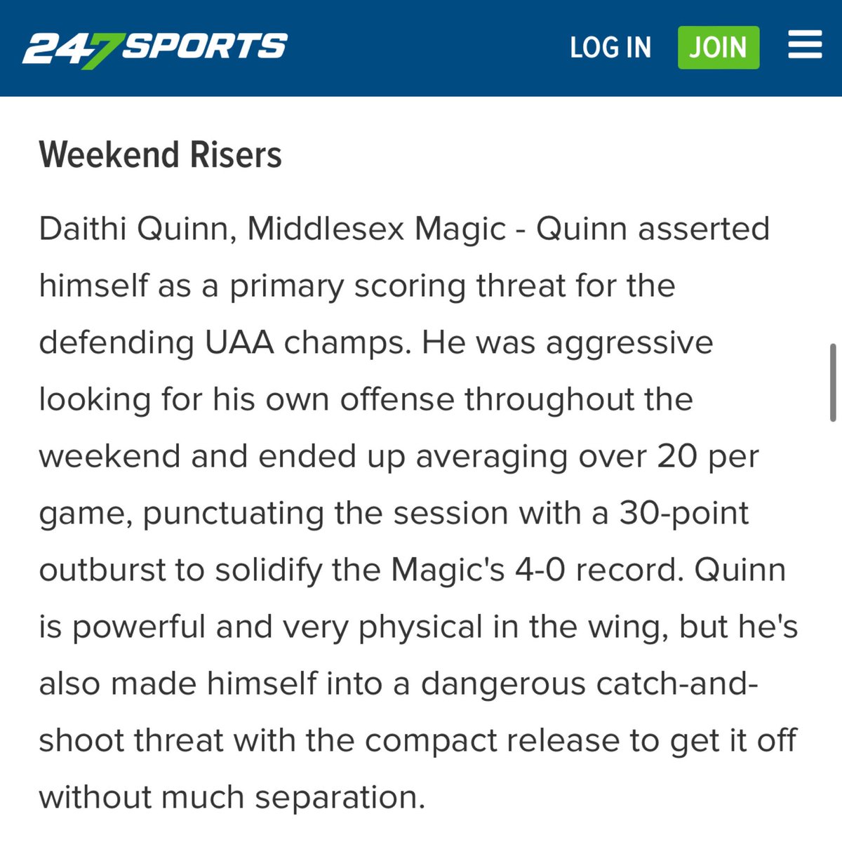 Magic and @TaborHoops 2025 Daithi Quinn had a big weekend @UANextBHoops Session 1! One of the nations best, @AdamFinkelstein of @247recruiting evaluated DQ and spoke highly of his blend of power and great shooting! #MagicFamily