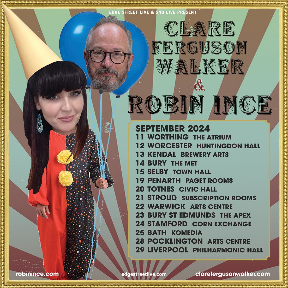 Clare Ferguson-Walker and Robin Ince - take a tour around two marvellous minds via the vehicles of poetry, storytelling, jokes & general silliness🎙 🎟Embarking on their debut UK tour this September, tickets are now available via the 🔗 below edgestreetlive.com/clare-ferguson…