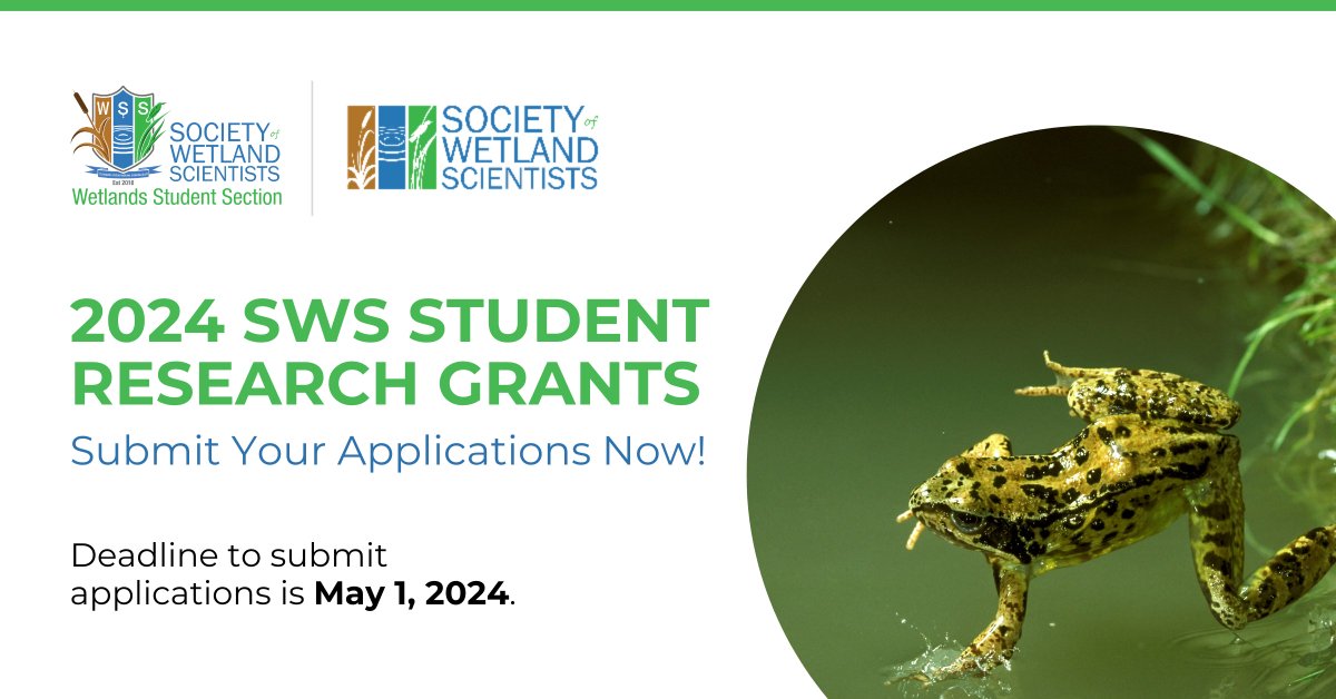 Don't miss out, SWS student members! The 2024 Student Research Grant applications are still open! Whether you're an undergrad or grad student exploring the depths of wetland science, seize this opportunity to propel your research forward. Apply now: sws.org/student-resear…