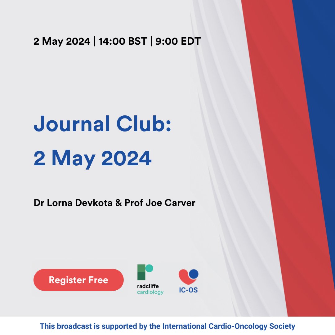 NEW #CardioOnc broadcast 'Journal Club: 2 May 2024' 💡ow.ly/yWCM50RshgE

In this month’s Journal Club, Prof Joe Carver is joined by Dr @LornaDevkota who will present an insightful article that delves into the critical research of cardio-oncology 📚

#Cardiology @ICOSociety