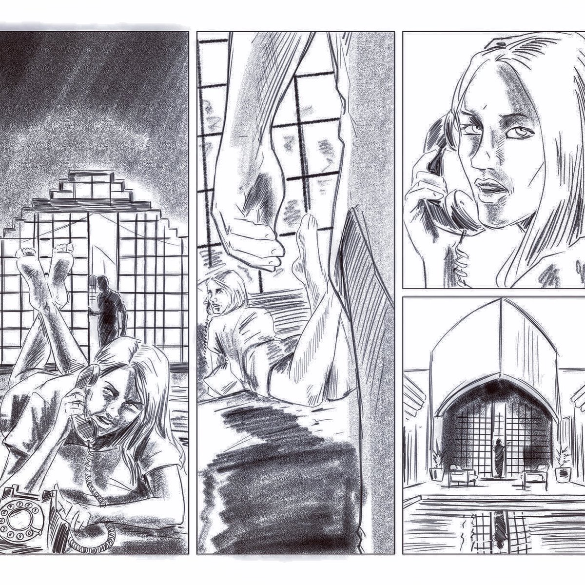 The house we set ONE TRUE LOVE in is just as important as any character in our book. This architecture, based on a classic Hollywood home, gives each panel of @schiekapedia’s art a more foreboding feel as our distrustful characters barrel towards their explosive ending.