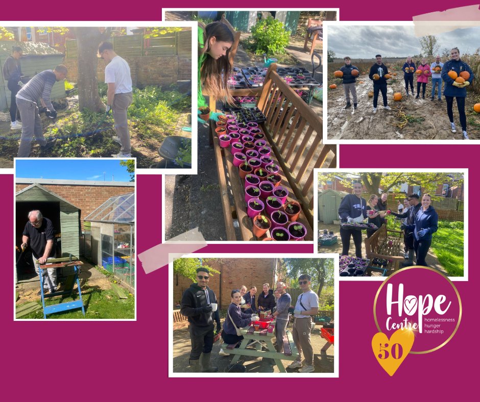 Volunteers helping in our Community Garden today, potting up our sunflower seeds! Grant Thornton helped us pick the pumpkins and sunflowers last year... how lovely they are back to pot up the seedlings. Support us: 🌻🌻🌻 northamptonhopecentre.org.uk/donations/ #50YearsofHope #50Sunflowers