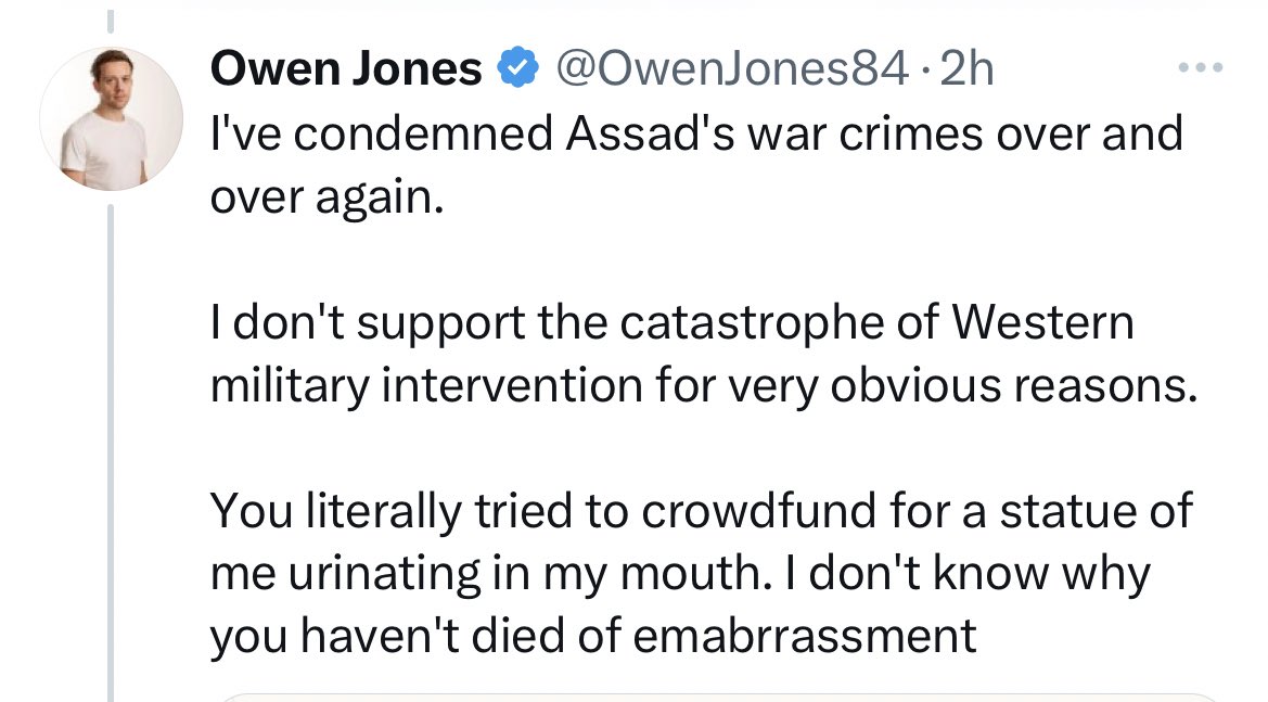 As usual Owen Jones doesn’t tell the full story. I was trying to crowdfund a bronze statue memorialising Owen’s terrible, self-gratifying journalism. Some would say Owen’s “journalism” is equivalent to the act of pissing in one’s own mouth. Would I say that? Perhaps. It was for…