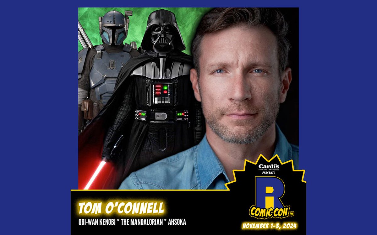 Please welcome Tom O'Connell to #RICC2024! Tom is a stunt performer who served as one of three actors playing Darth Vader in the live-action series Obi-Wan Kenobi. He also appeared in The Mandalorian and Ahsoka. Buy tickets now to meet him! #StarWars #DarthVader
