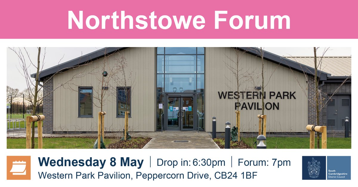 📆 The next #Northstowe Community Forum will take place on Wednesday 8 May, from 7pm, at Western Park sports pavilion.

It's a good opportunity for the developers and public sector bodies to engage with local residents and community groups over the new development.

Forums are…