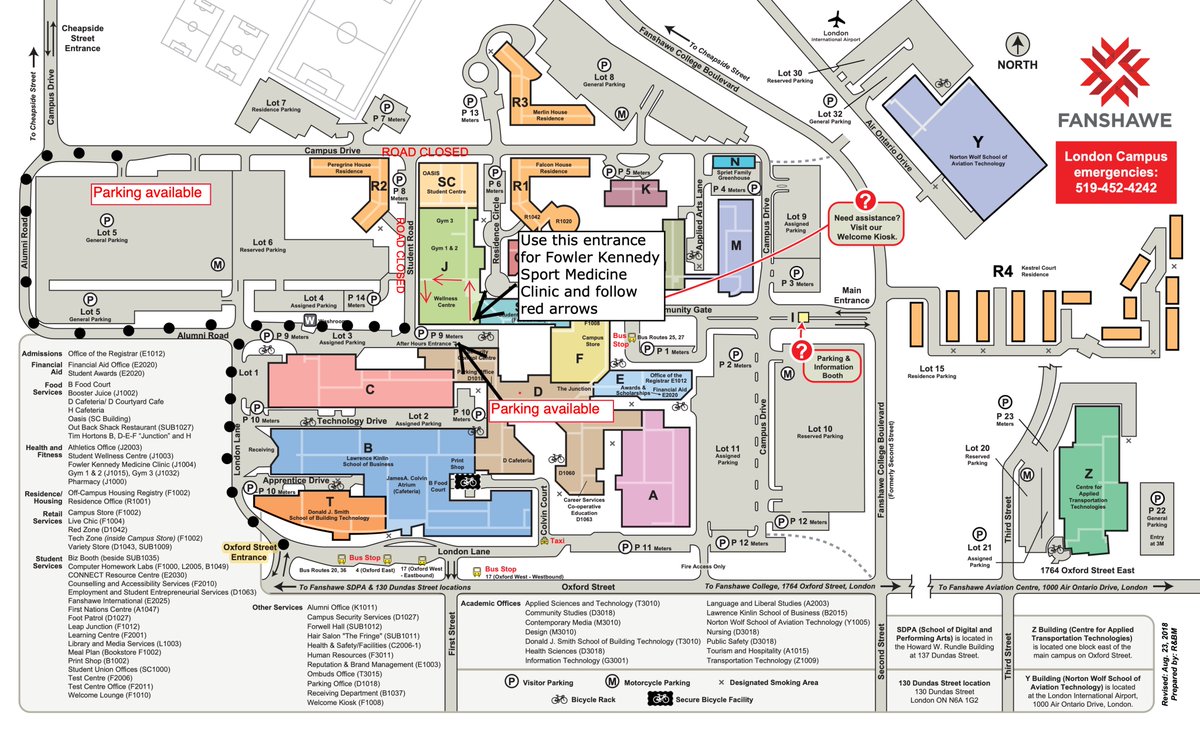 ‼️Attention‼️Patients with appointments from May 1st at noon to May 2nd at our Fanshawe College location, please note road closures. See map below on how to access campus, parking, and building entry details during this time period.