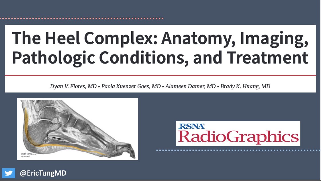 Heel pain is often caused by Achilles tendon, calcaneus, & plantar fascia pathology. US is terrific for evaluation of heel pain given its high spatial resolution & capacity for dynamic assessment! Let’s learn more from this article by @dyannotdiane et al. #RGphx @RadG_Editor 1/9