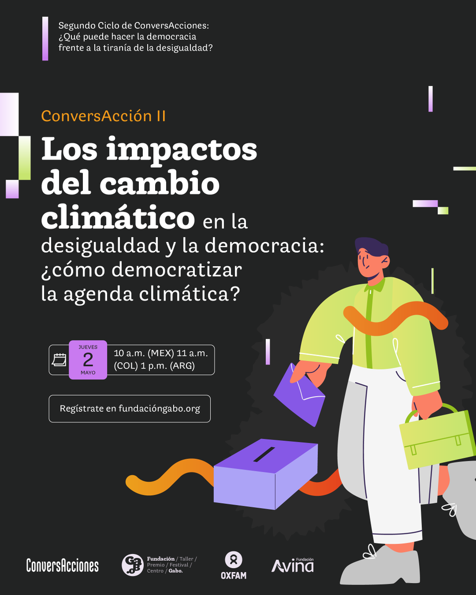 ⏰¡Falta poco! Nuestro 2do. encuentro de #ConversAcciones2024. 🗓️Próximo 2 de mayo. Junto a @FundacionGabo y @FundacionAVINA estaremos reflexionando sobre la participación de la sociedad civil en la agenda climática. ✍️Inscripciones aquí: bit.ly/3xqR0gI