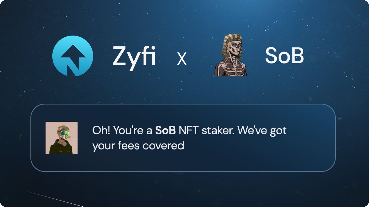 We are calling ALL SoB NFT Stakers!! ✅ Pick a SoB NFT ✅ Stake it on their platform: sobstaking.club ✅ Enjoy free swaps on the Zyfi dApp: zyfi.org/swap @Zyfi_org and @sobnfts have joined forces to revolutionize the entire NFT ecosystem and continue the…