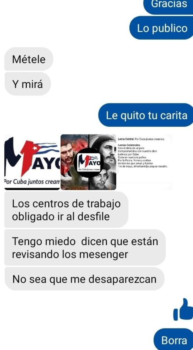 Lo que van a ver mañana en #Cuba por el #1rodeMayo es todo prefabricado. No hay nada orgánico. El pueblo los detesta.
@DiazCanelB SINGAO 
@BrunoRguezP te repudio 
@MMarreroCruz CERDO 🐖 
#EnCubaHayUnaTirania