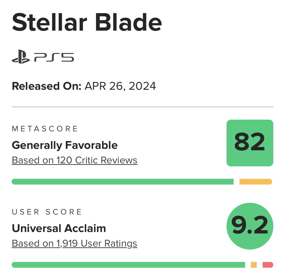 GermanStrands on X: “Stellar Blade has 2024’s highest Metacritic
