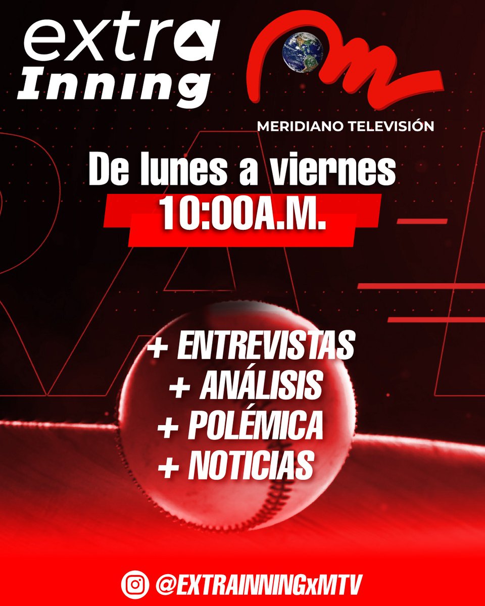 Porque 9 innings no son suficientes... te llevamos a ¡EXTRAINNING POR MERIDIANO TV! 💥

De lunes a viernes, a las 10:00a.m., nos metemos al terreno de juego con el mejor análisis, entrevistas y más del #beisbol nacional e internacional

⚾️ #EXTRAINNINGxMTV #LVBP #MLB #LMBP