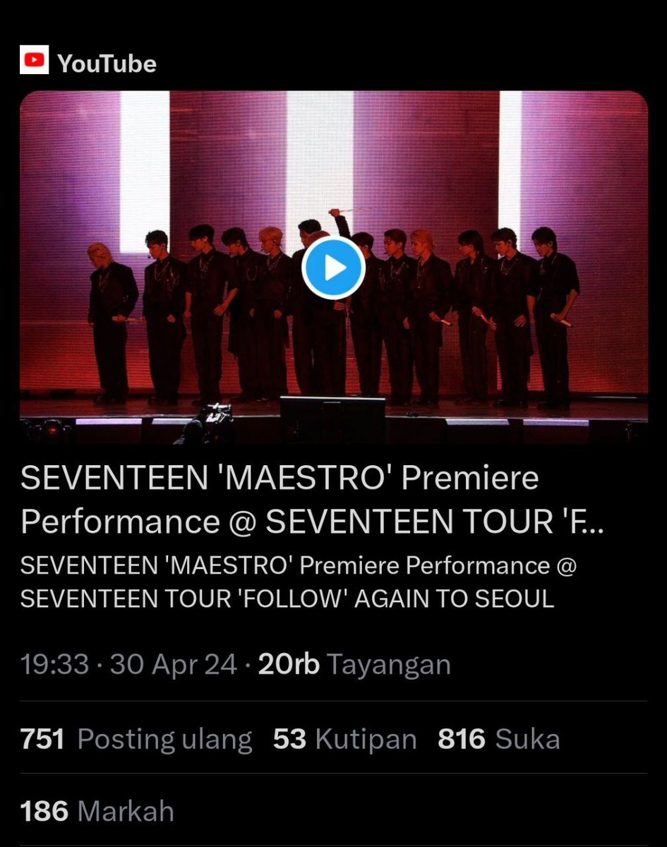 [17s] Carat video Maestro dari konser follow again kemarin tuh ternyata di rilis lohhh versi HD nya sama acc ytb official SVT, tapi ini tuh sender yg kelewat apa emang  gak ada announcenya? Soalnya video nya udah rilis 1 hari yang lalu