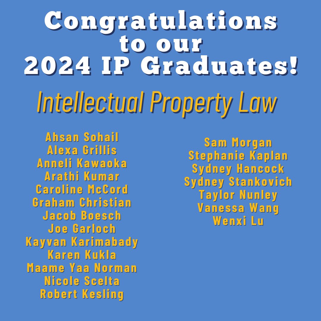 CIPR is lucky to work with amazing students! But that means we also have to say goodbye to them so they can go off and do great things. Congratulations to our Class of 2024 IP Graduates! May the next chapter be your very best yet. IP is #1. Go Maurer IP! @IUMaurerLaw