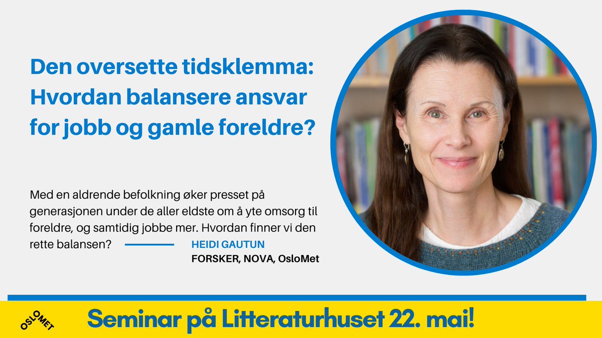 Velkommen til seminar hvor vi presenterer og diskuterer funn fra prosjektet «Omsorg for gamle foreldre og yrkesaktivitet». @OsloMet @helse_og_omsorg @AFI_forskning @Pensjonistf meld deg på her!  bit.ly/4bd3Duj