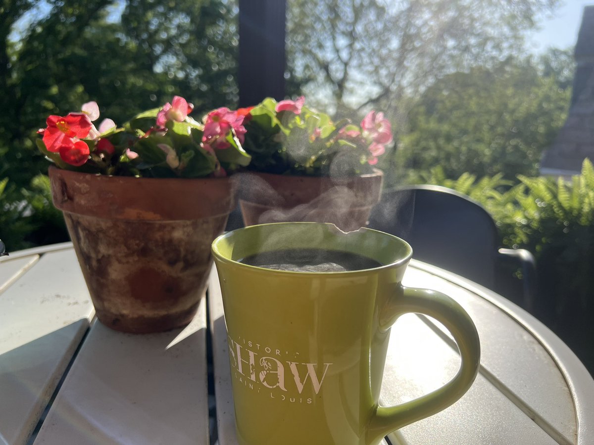 Coffee by the begonias. ☕️🌸