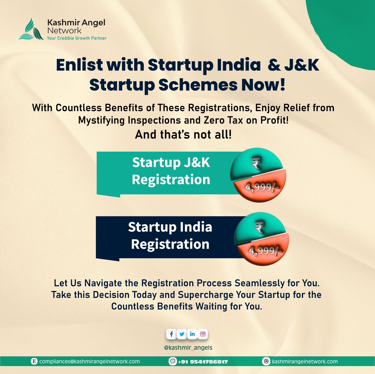Kashmir_Angels's tweet image. Unlock the door to seamless startup registration with our services. Let us take the hassle out of the process, so you can focus on what truly matters. #RegistrationMadeEasy #StreamlineYourProcess