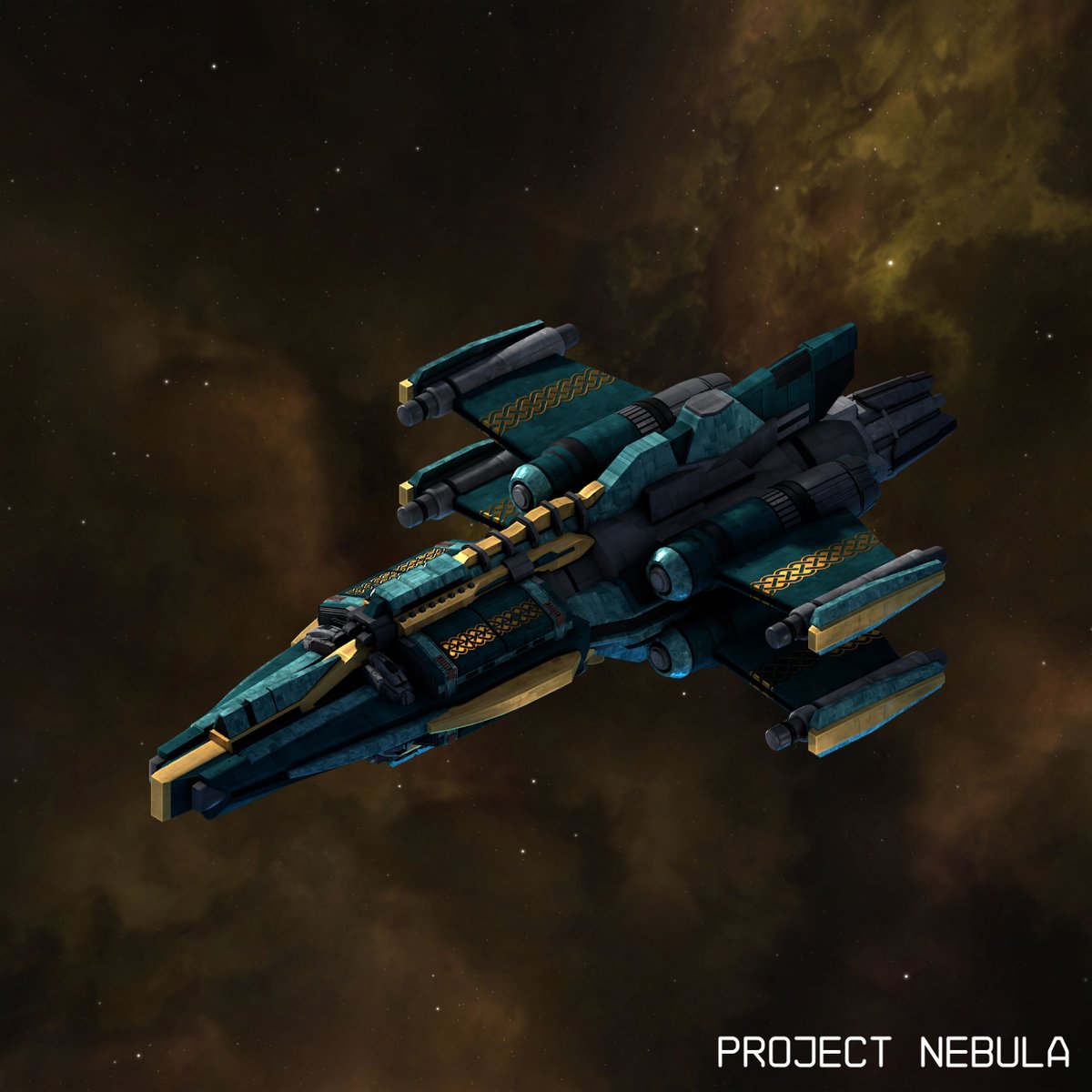 First draft of the @SmythsNFT themed Herald spaceship. Teal-gold look with Viking patterns. Anything you'd change?