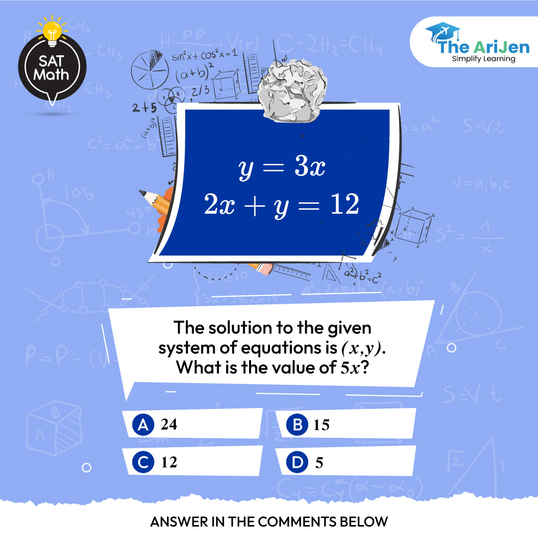 🧠 Let's put our math skills to the test! 📐 
Can you solve this equation? 

Drop your answer in the comments below and let's see who gets it right! 💡 

#TheAriJen #SATPre #DigitalSAT #Mathquiz #MathChallenge #ProblemSolving #maths #math #test #quiz #quiztime #mathtest