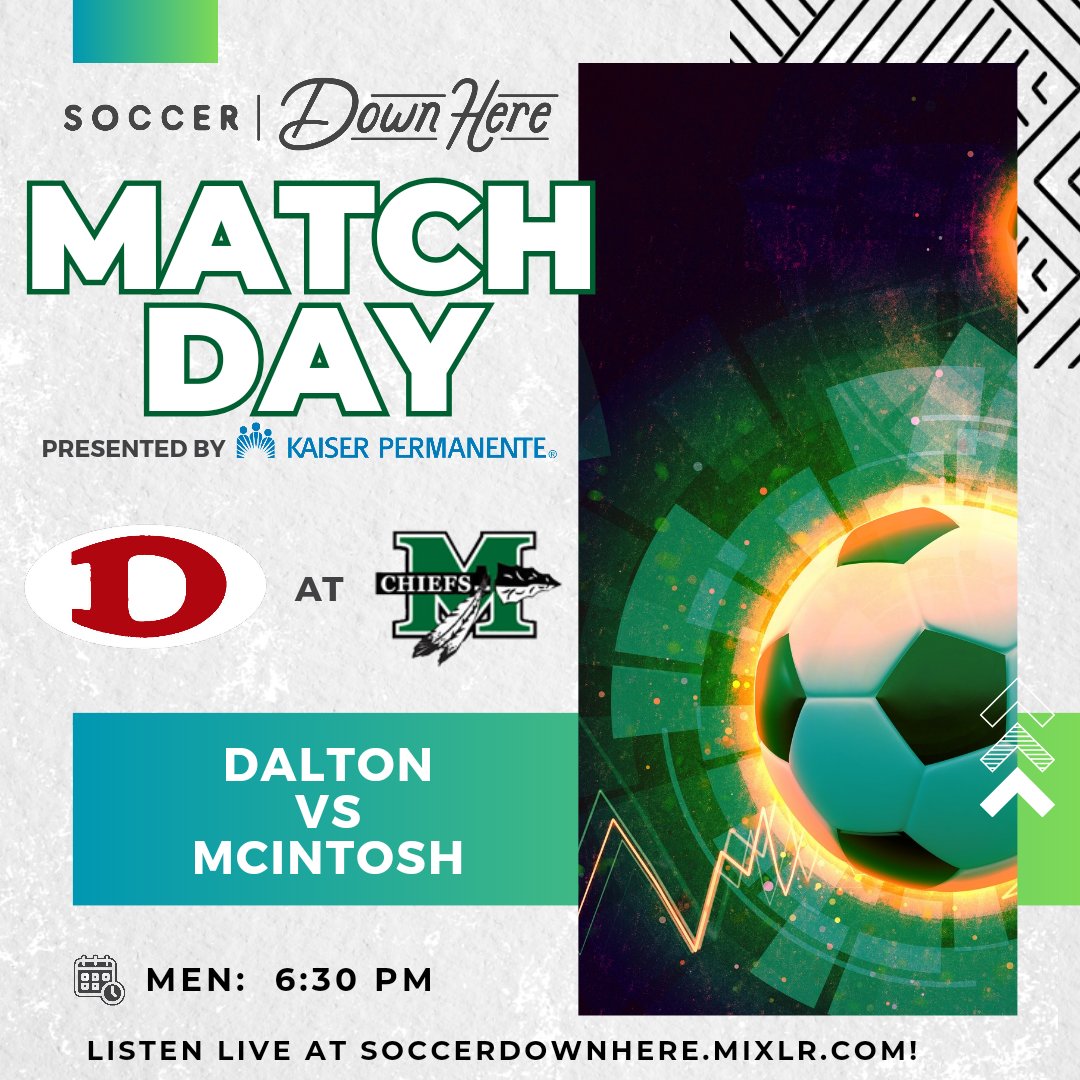 The @SoccerDownHere Network is in Peachtree City tonight for another state playoff tilt, presented by @KPGeorgia! The Catamounts of Dalton HS (@captcatamount) visit the McIntosh Chiefs (@MHS_Chiefs). Catch all the action live at soccerdownhere.mixlr.com!
