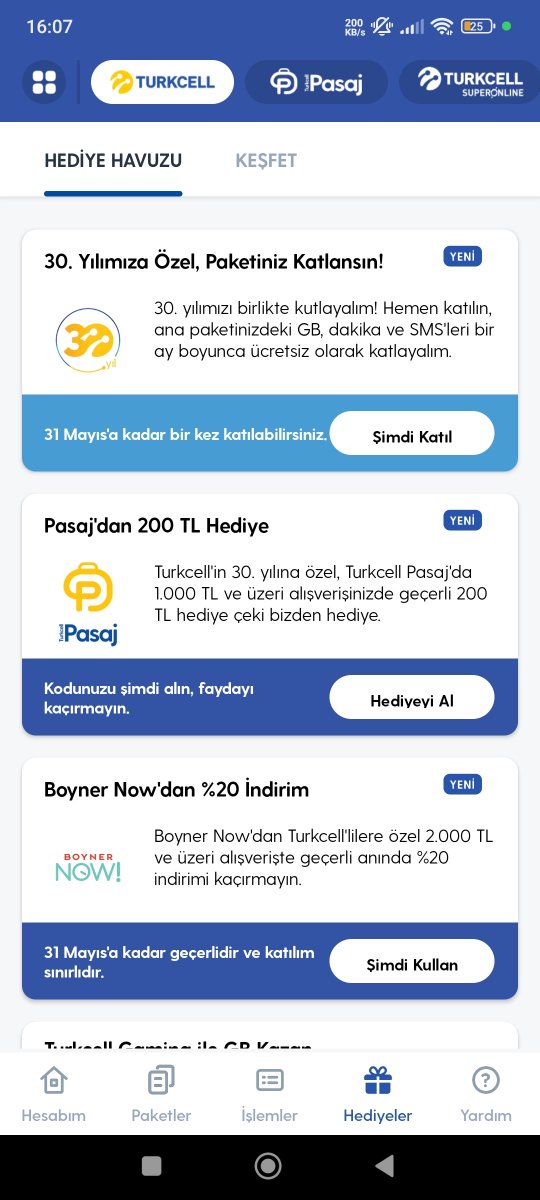 Turkcell 30.yıla özel paketinizi 2 ye katlıyor. 31 mayıs a kadar Turkcell uygulamasında sağ alttan hediye bölümüne girin ve en üstte yer alan paketi katla butonuna tıklayın.

#tcell #bist100