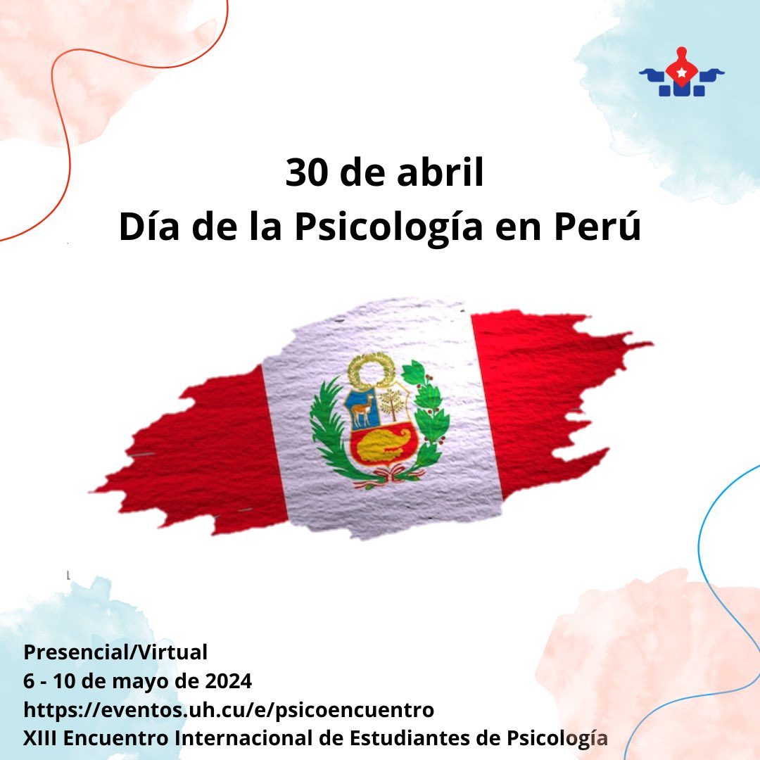 Feliz día de la Psicología a todos nuestros colegas del Perú 🇵🇪 Gracias por contribuir al bienestar psicológico y al desarrollo humano de la sociedad 🧠🫂 Los invitamos a unirse a nuestro evento a través de nuestra web eventos.uh.cu/e/psicoencuent…
