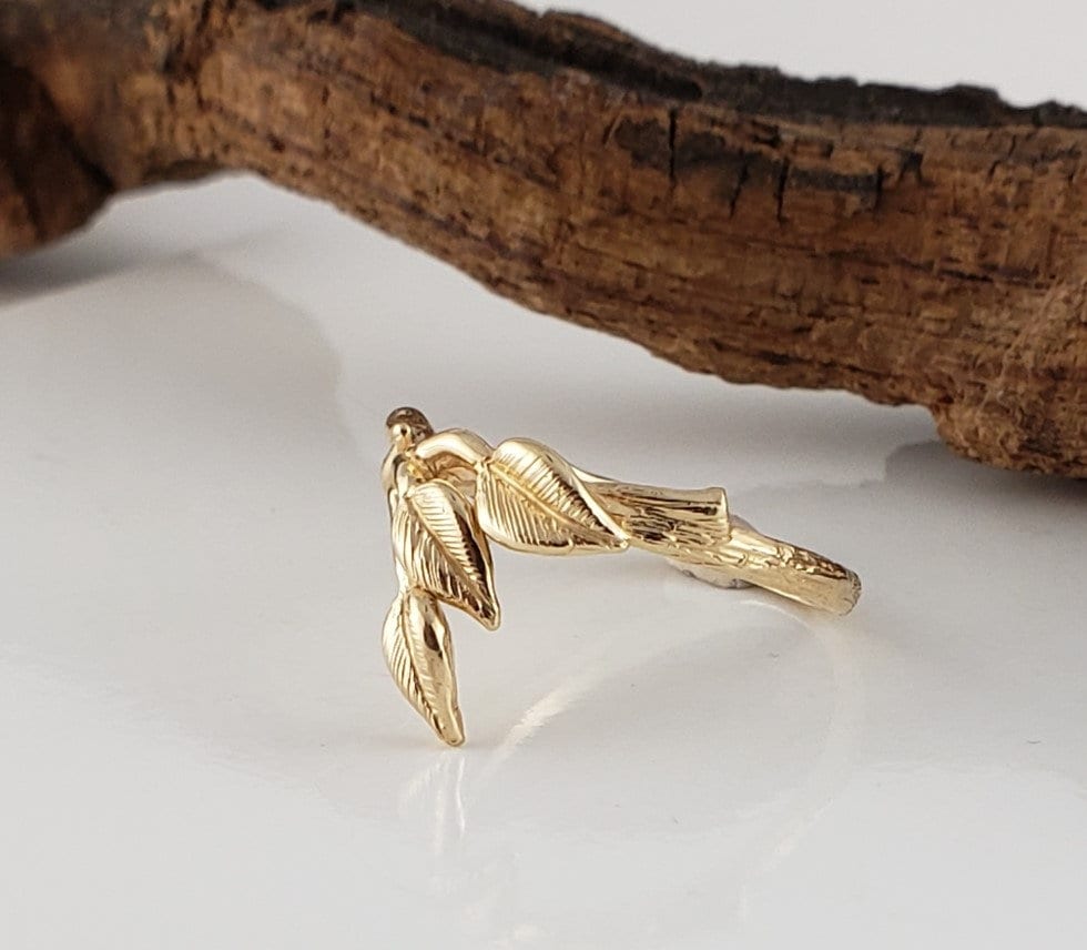 Four Hand Sculpted Leaves, Leaf and Twig Ring in 14k or 18k Gold, Anniversary, Gifts by Dawn Vertrees etsy.me/3zqrCFO
 #LeafRing #PromiseRing