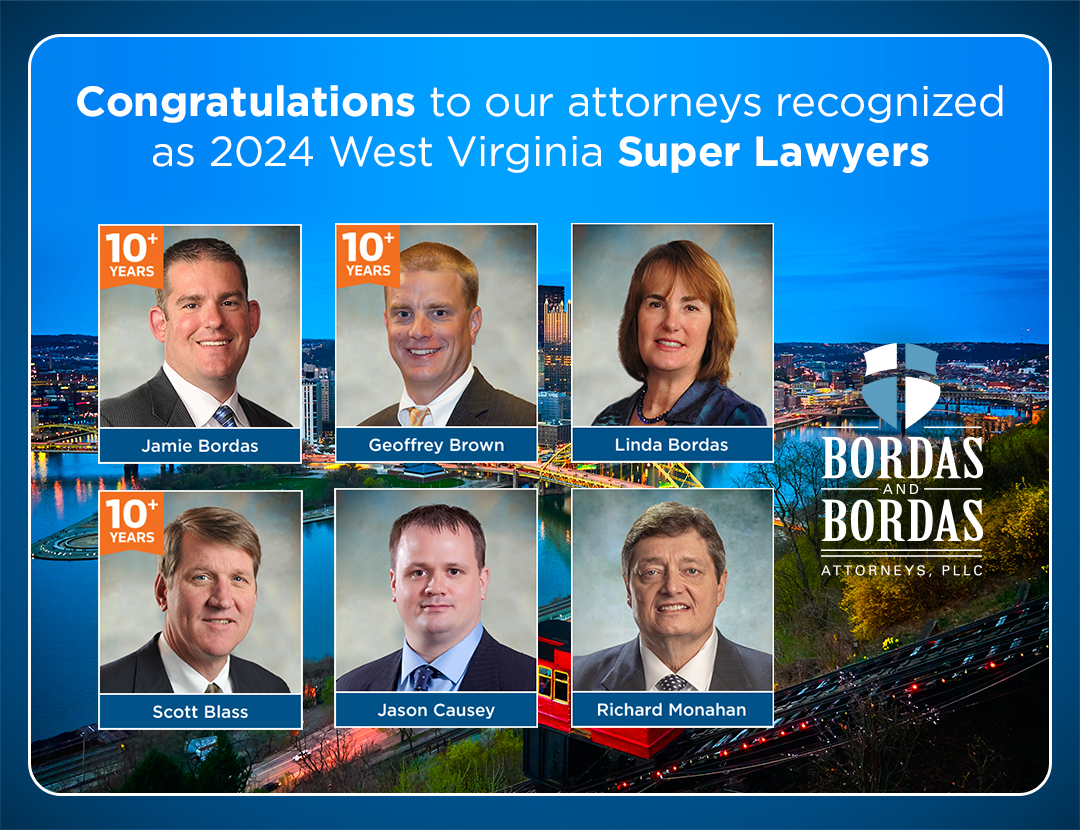 Bordas & Bordas is proud to announce attorneys Jamie Bordas, Linda Bordas, Geoffrey Brown, Scott Blass, Jason Causey and Richard Monahan were selected as 2024 West Virginia Super Lawyers. Congratulations! bit.ly/3WkYLzm