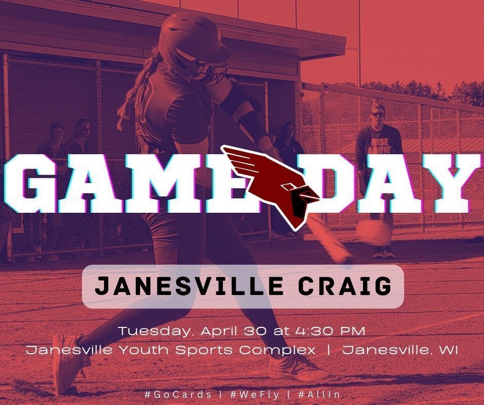 ❗ GAME DAY ❗ 

A good day for a little redemption? We certainly think so. See you in Janesville, #CardinalNation. 

🆚 Janesville Craig
🕟 4:30 PM
📍 Janesville Youth Sports Complex
📊 buff.ly/4abQIJf 

#GoCards | #WeFly | #AllIn