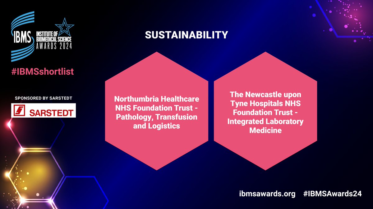 Completing the #IBMSshortlist for Sustainability, sponsored by Sarstedt:
The Newcastle upon Tyne Hospitals NHS Foundation Trust - Integrated Laboratory Medicine @NUTHPathology
#IBMSAwards24 (2/2)
