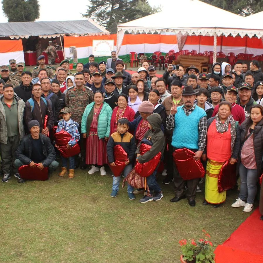 Honoring our heroes at Tawang! Indian Army organized a special ex-servicemen rally dedicated to veterans and veer naris. Over 150 gathered to pay tribute. #IndianArmy #VeerNaris #TawangHeroes 🇮🇳