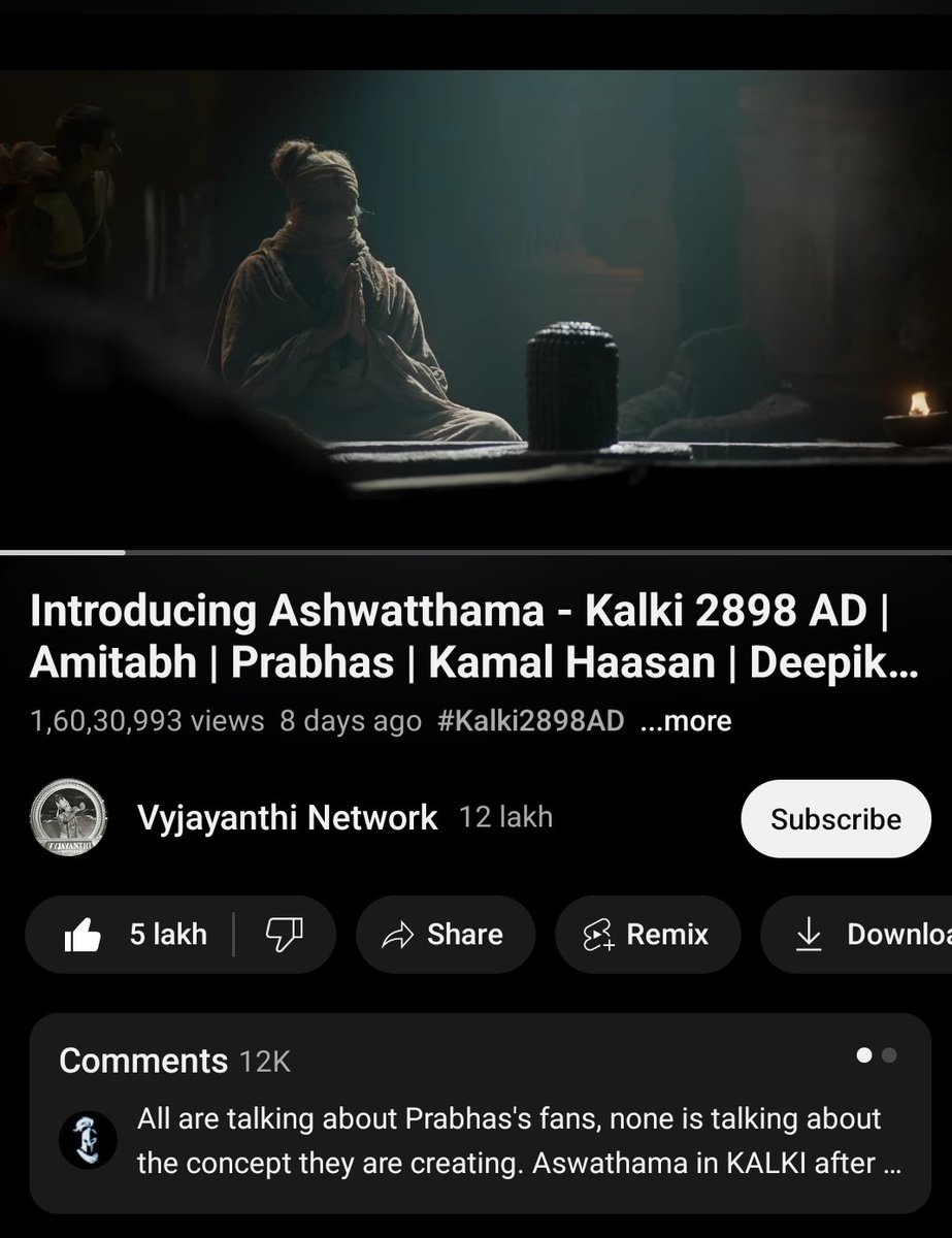 Ashwatthama glimpse from #Kalki2898AD surpasses 500K likes with 16M views 💥💥
#Prabhas