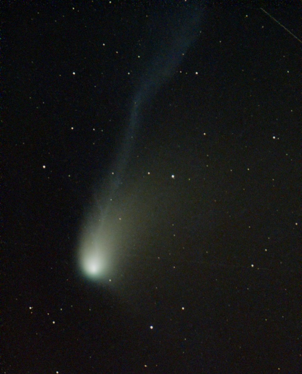 In less than perfect conditions on a cold and windy evening, a Seestar S50 smart telescope was used to capture & display images of Comet 12P/Pons-Brooks. The image shows the comet's distorted ion tail (blue) and a broad dust tail (yellow). The sky conditions were so bad that the…